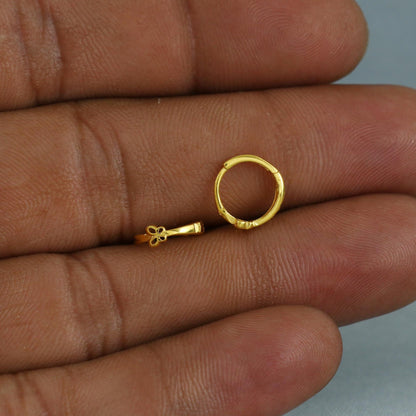 18k Yellow Gold Hoop Bali Earrings cartilage, Handmade Yellow gold earrings, Small Tiny Hoops, dainty indian gold earrings for teens, K5953