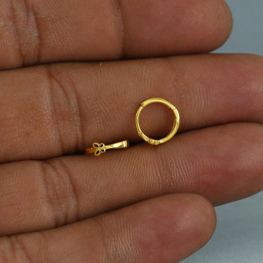 18k Yellow Gold Hoop Bali Earrings cartilage, Handmade Yellow gold earrings, Small Tiny Hoops, dainty indian gold earrings for teens, K5953