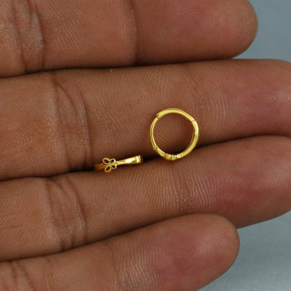 18k Yellow Gold Hoop Bali Earrings cartilage, Handmade Yellow gold earrings, Small Tiny Hoops, dainty indian gold earrings for teens, K5953