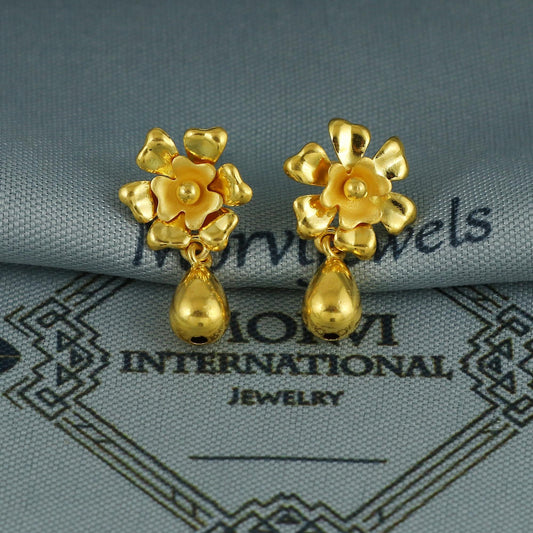 22k Designer flower earrings pure handmade jewelry