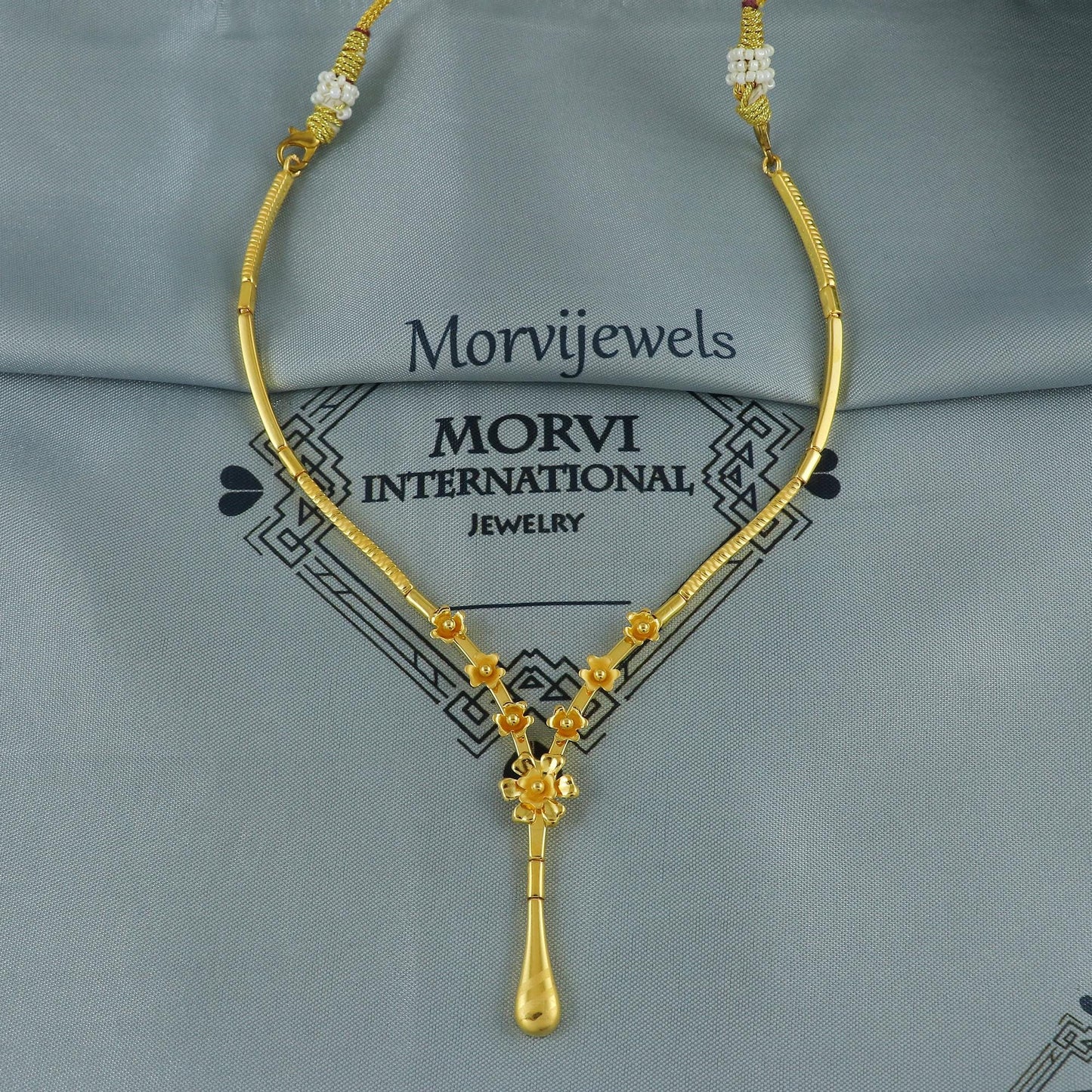 Indian Solid 22k Gold Necklace, Flowers Gold Jewelry, K5968