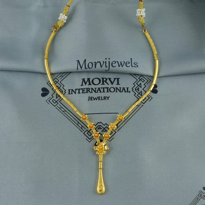 Indian Solid 22k Gold Necklace, Flowers Gold Jewelry, K5968
