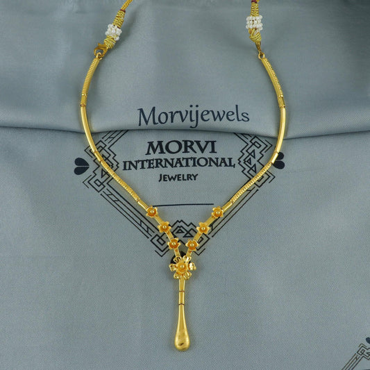 Indian Solid 22k Gold Necklace, Flowers Gold Jewelry, K5968