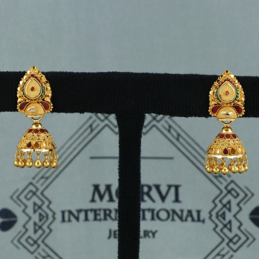 22k 22 karat Gold Jhumka Earrings , handmade vintage Pure Traditional wedding indian style WEDDING Dangle Jhumki Earrings Chandelier