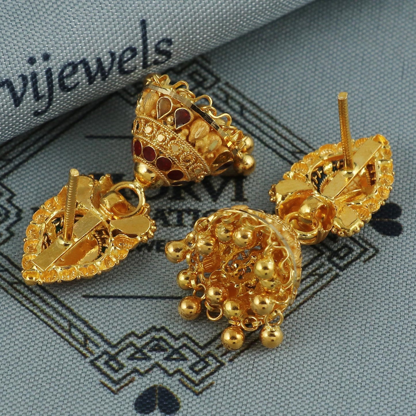 22k 22 karat Gold Jhumka Earrings , handmade vintage Pure Traditional wedding indian style WEDDING Dangle Jhumki Earrings Chandelier