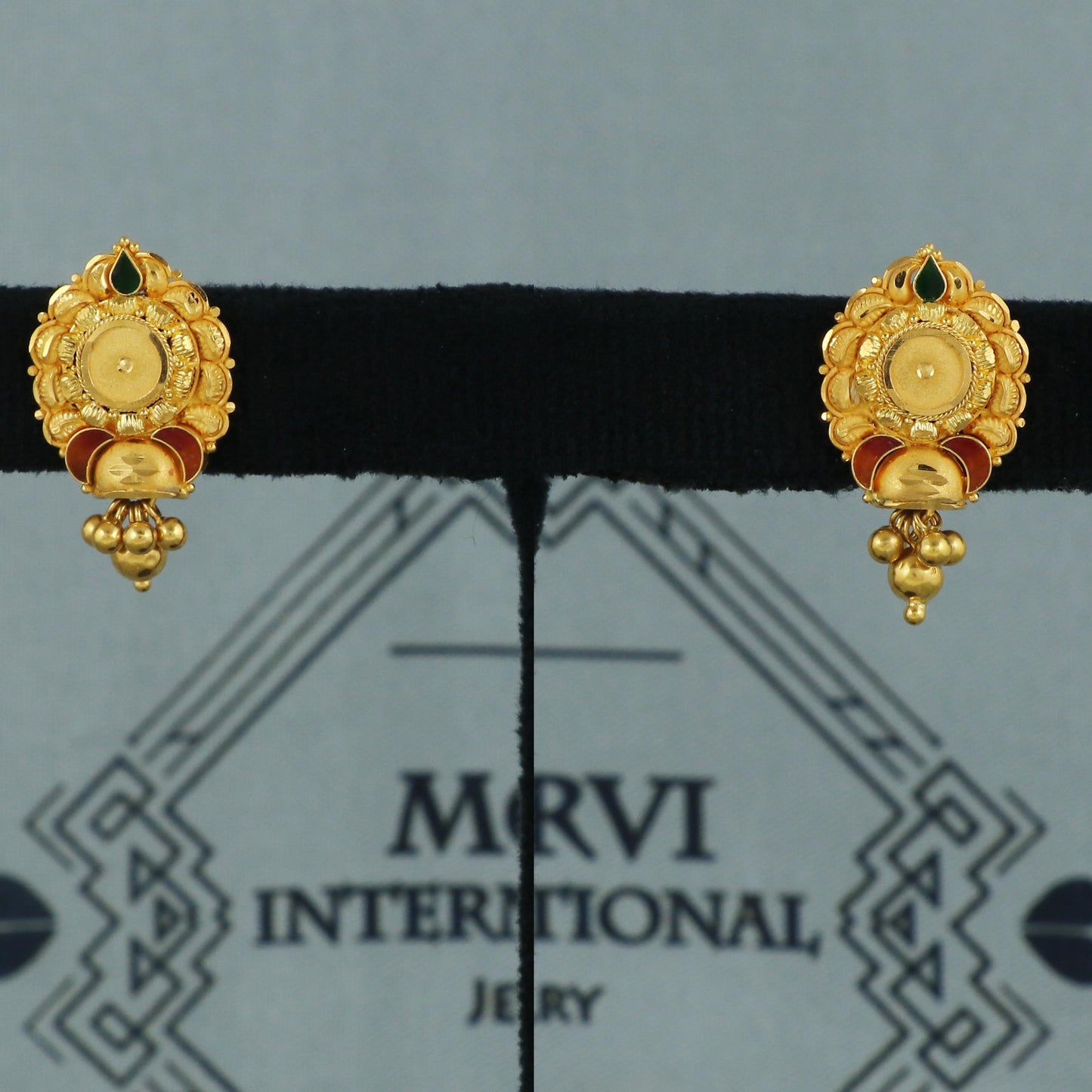 Solid real 22k Gold Stud Earrings Jewelry for women, K5939