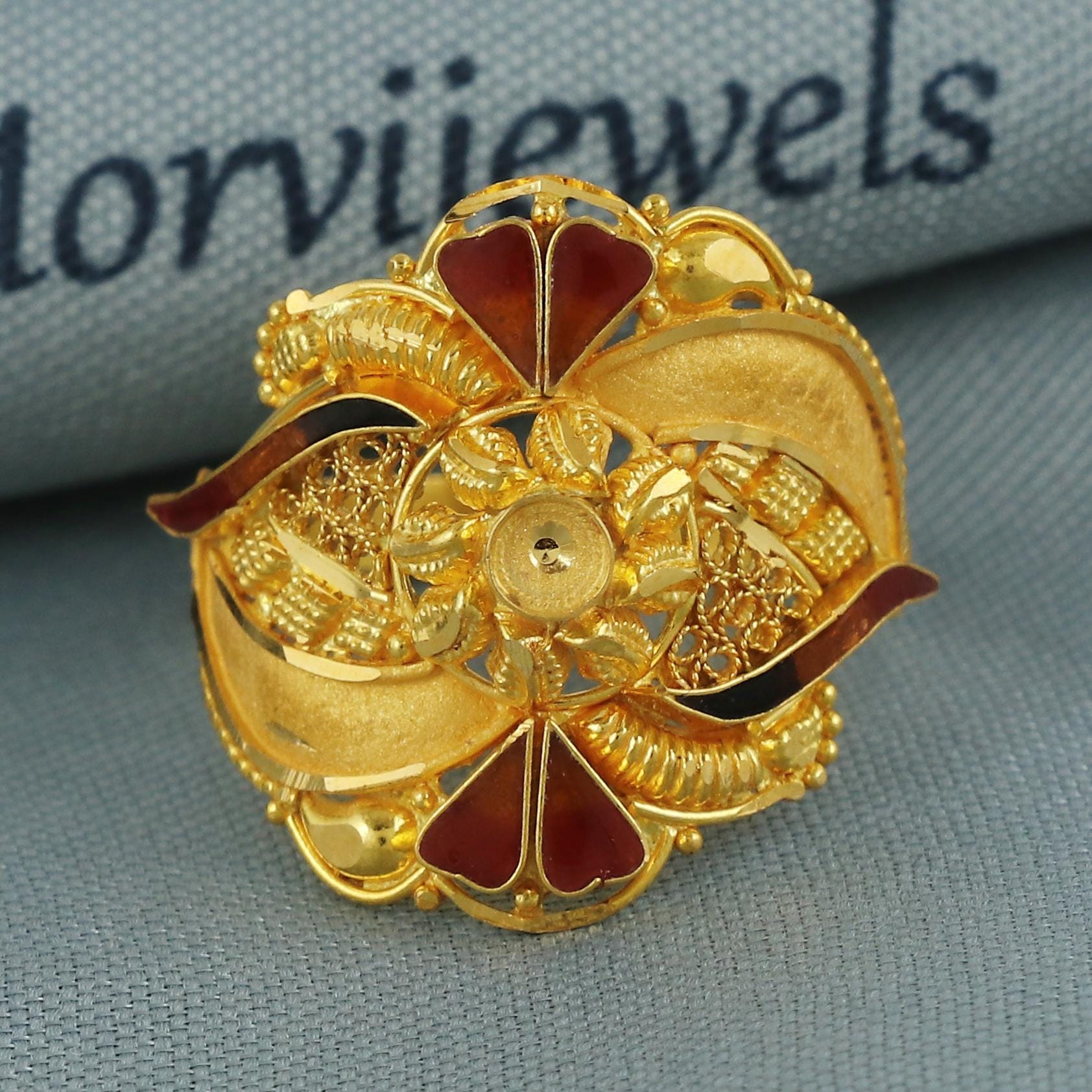 22k pure solid gold handmade ring . genuine 916 gold purity with gover ...