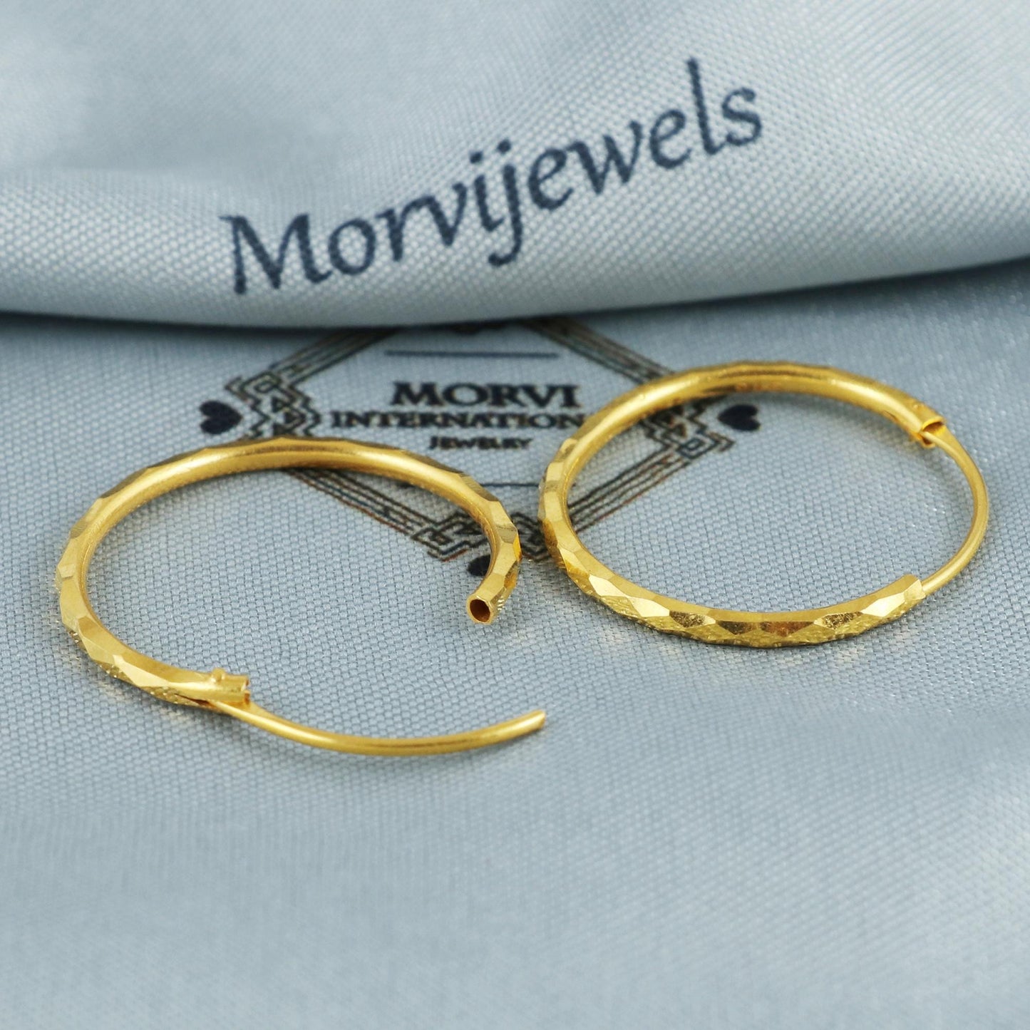 22k Yellow Gold Hoop Bali Earrings  Handmade  Yellow gold earrings for women, Valentine Day gift, diamond cut design indian gold earrings