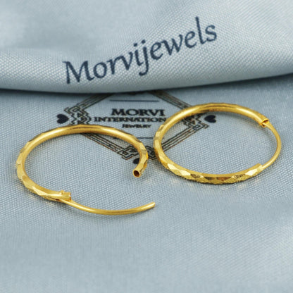 22k Yellow Gold Hoop Bali Earrings  Handmade  Yellow gold earrings for women, Valentine Day gift, diamond cut design indian gold earrings