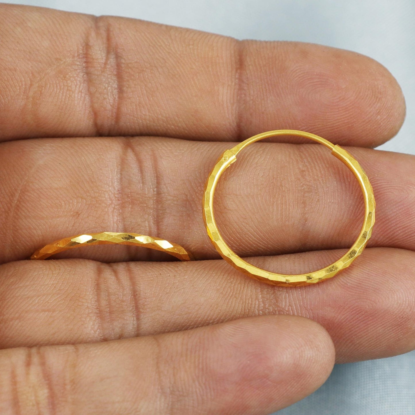 22k Yellow Gold Hoop Bali Earrings  Handmade  Yellow gold earrings for women, Valentine Day gift, diamond cut design indian gold earrings