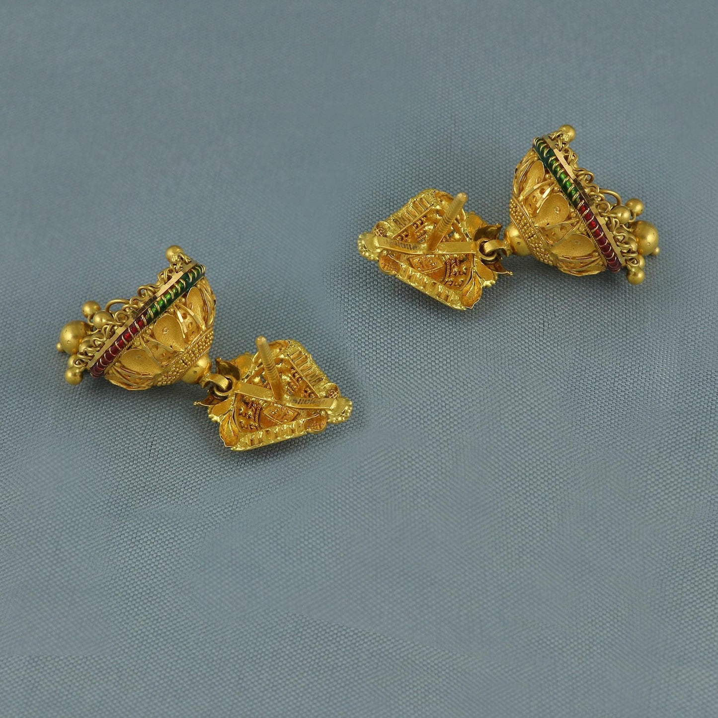 22k Yellow Gold jhumka Earrings , wedding, bridal, hanging small beads indian ethnic gold earrings jewelry, K5970