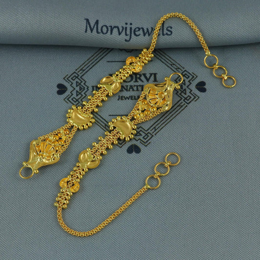 22k Gold kanoti ear wrapped Ear chain, Handmade Yellow gold ear chain for women, K5973