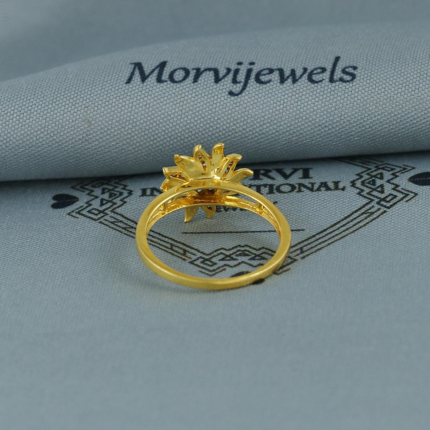 floral gold ring, Cz Zircon 18k 18 karat gold ring, real gold ring, Dainty Small Gold Ring, K5948