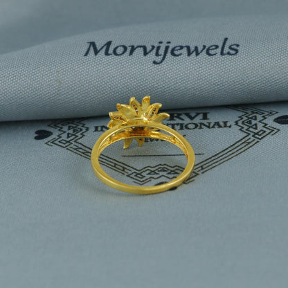 floral gold ring, Cz Zircon 18k 18 karat gold ring, real gold ring, Dainty Small Gold Ring, K5948
