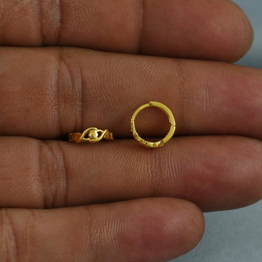 18k Yellow Gold Hoop Bali Earrings Cartilage, Handmade gold earrings for women, Small Tiny Hoops, dainty indian earrings for teens, K5950