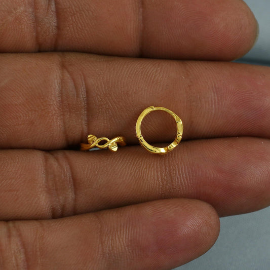 18k Yellow Gold Hoop Bali Earrings Cartilage, Handmade gold earrings for women, Small Tiny Hoops, dainty indian earrings for teens, K5951