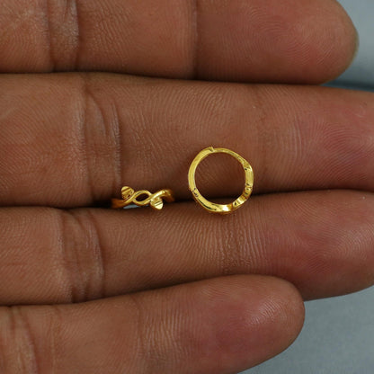 18k Yellow Gold Hoop Bali Earrings Cartilage, Handmade gold earrings for women, Small Tiny Hoops, dainty indian earrings for teens, K5951