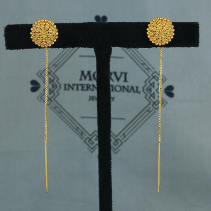 22k Yellow Gold stud earrings pierced gold Earrings , round , Handmade Yellow chain earrings for women, gold tops earrings