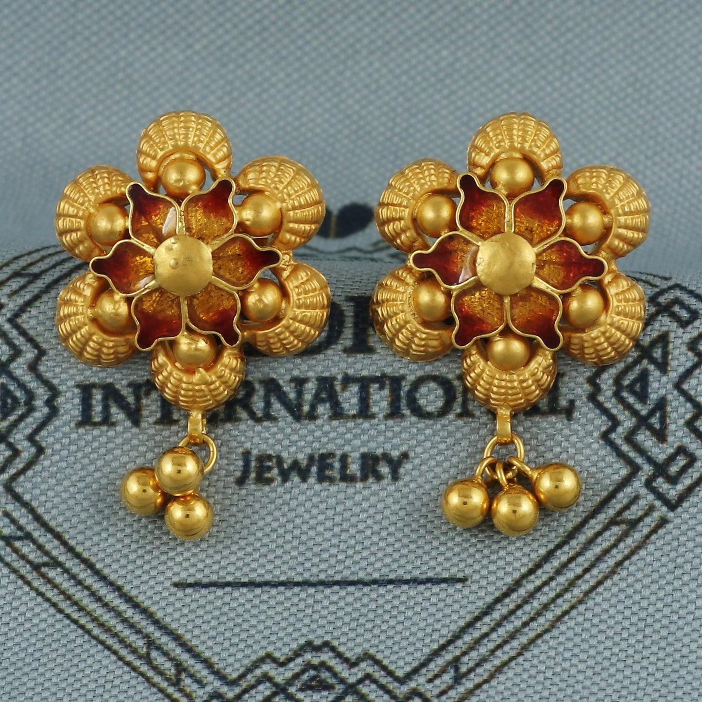 22k 22karat yellow gold beads necklace earrings choker Indian Handmade women Jewelry