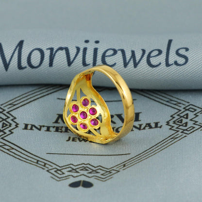 handmade Indian gold ring, solid 22k gold ring, gold ring men women unisex, manmade ruby nag handmade vintage multi stone style ring,