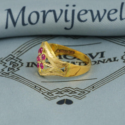 handmade Indian gold ring, solid 22k gold ring, gold ring men women unisex, manmade ruby nag handmade vintage multi stone style ring,