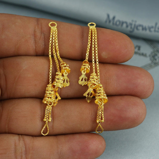 22k Gold dangling Ear chain for stud earrings, Handmade Indian Jewelry, K5966