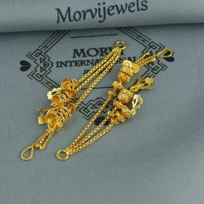 22k Gold dangling Ear chain for stud earrings, Handmade Indian Jewelry, K5966