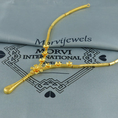 Indian Solid 22k Gold Necklace, Flowers Gold Jewelry, K5968