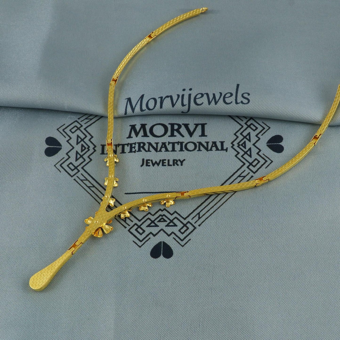 Indian Solid 22k Gold Necklace, Flowers Gold Jewelry, K5968