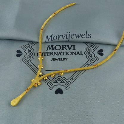 Indian Solid 22k Gold Necklace, Flowers Gold Jewelry, K5968