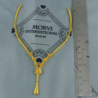 Indian Solid 22k Gold Necklace, Flowers Gold Jewelry, K5968