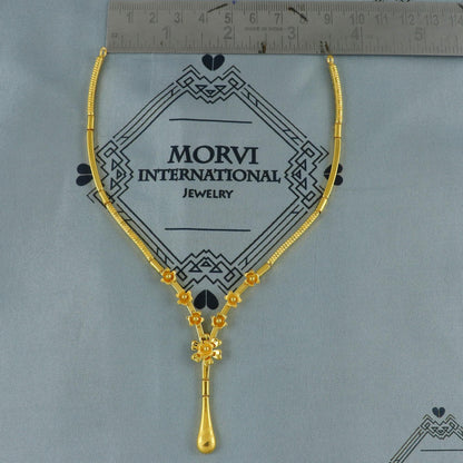 Indian Solid 22k Gold Necklace, Flowers Gold Jewelry, K5968