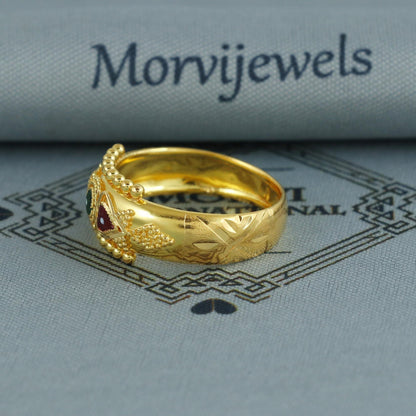 Women 18k Gold Band Vintage Designer Unique New Gold Ring, Solid Gold 22k Ring, Rajasthani Indian Jewelry
