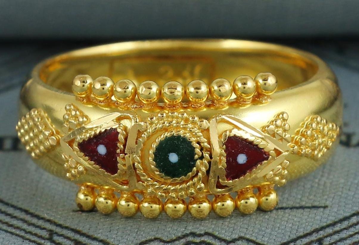 Women 18k Gold Band Vintage Designer Unique New Gold Ring, Solid Gold 22k Ring, Rajasthani Indian Jewelry