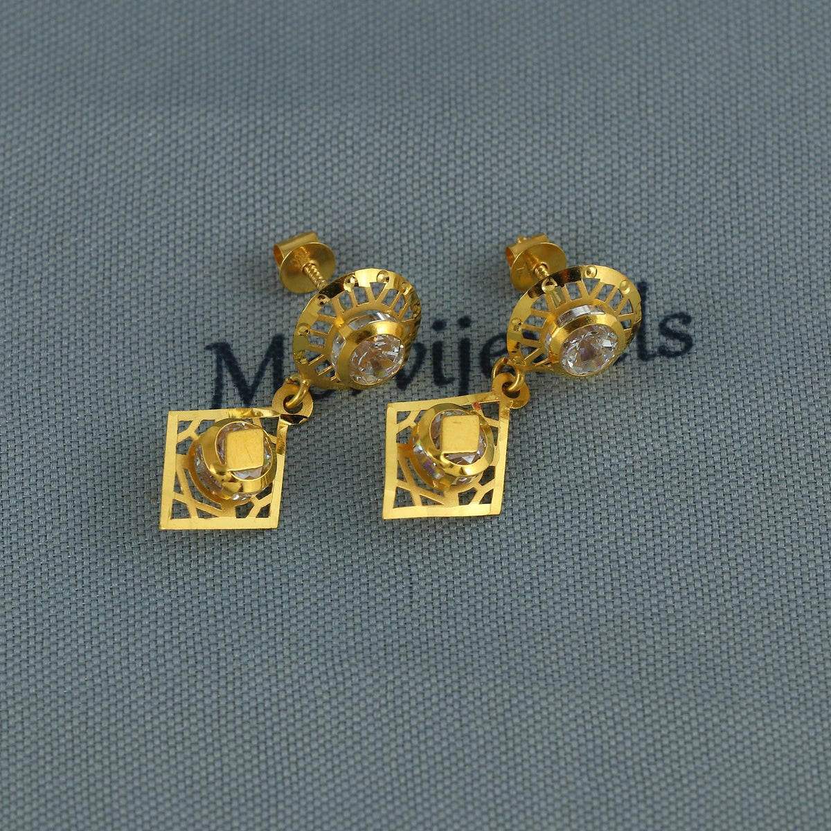 Elegant 18k Gold Dangle Earrings with CZ Stones, Light Weight Dainty Earrings Handmade Indian Jewelry, MJ0124