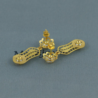 18kt 18k Gold Dangle Earrings with CZ Stones, Light Weight Dainty Earrings Handmade Indian Jewelry, MJ0126