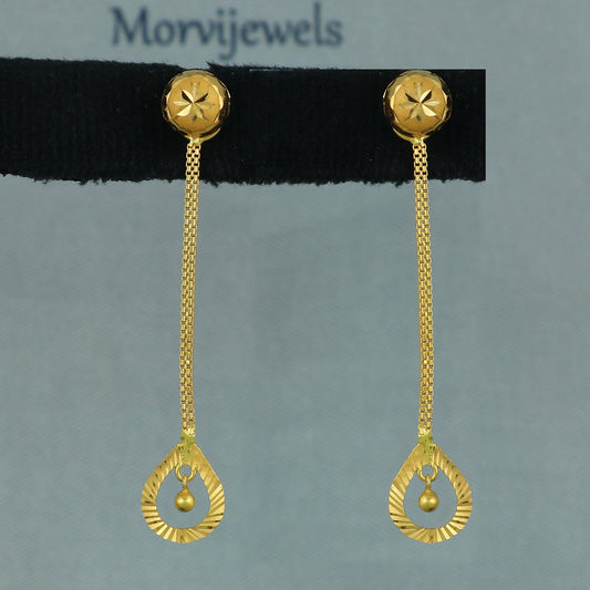 22k Gold Long Earrings dangling Ear chain, Handmade Yellow gold earrings for women, 8 mm Ball Stud, Beads Stud, small earrings, K5971