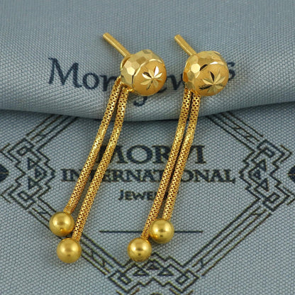 22k Gold Stud Earrings dangling Ear chain, Handmade Yellow gold earrings for women, 8 mm Ball Stud, Beads Stud, small earrings, K5972