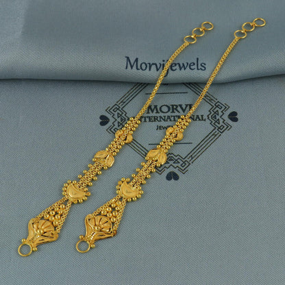 22k Gold kanoti ear wrapped Ear chain, Handmade Yellow gold ear chain for women, K5973