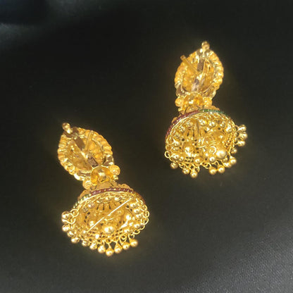 22k Gold Dangle Earrings, handmade vintage Pure Traditional design indian style WEDDING Dangle Jhumki Earrings Chandelier