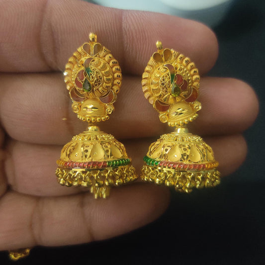 22k Gold Dangle Earrings, handmade vintage Pure Traditional design indian style WEDDING Dangle Jhumki Earrings Chandelier