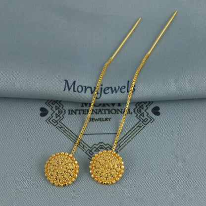 22k Yellow Gold stud earrings pierced gold Earrings , round , Handmade Yellow chain earrings for women, gold tops earrings