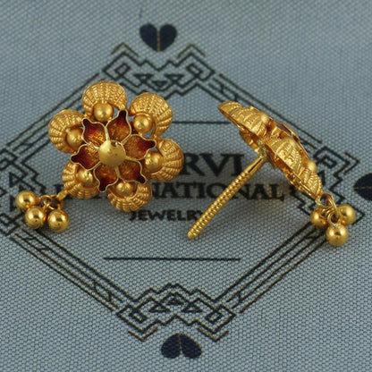 22k 22karat yellow gold beads necklace earrings choker Indian Handmade women Jewelry