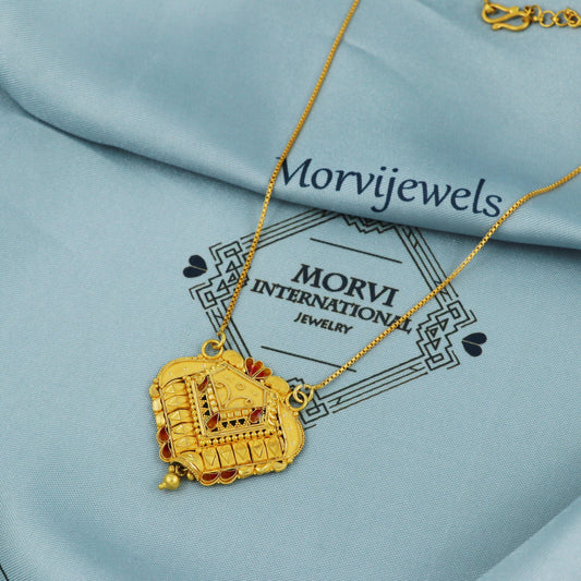 22k Gold Locket with 22k Gold Chain Necklace Handmade Jewelry for Gift