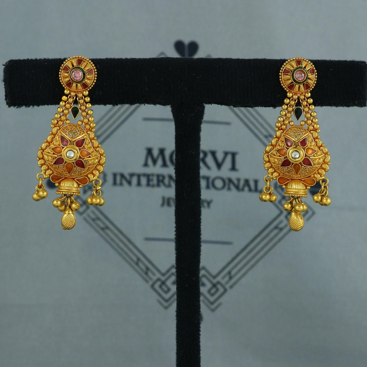 22k Yellow Gold Dangle Earrings Indian Jewelry with beads, Vintage Tribal Traditional handmade jewelry  Made In India, K5975