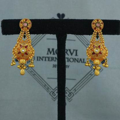 22k Yellow Gold Dangle Earrings Indian Jewelry with beads, Vintage Tribal Traditional handmade jewelry  Made In India, K5975