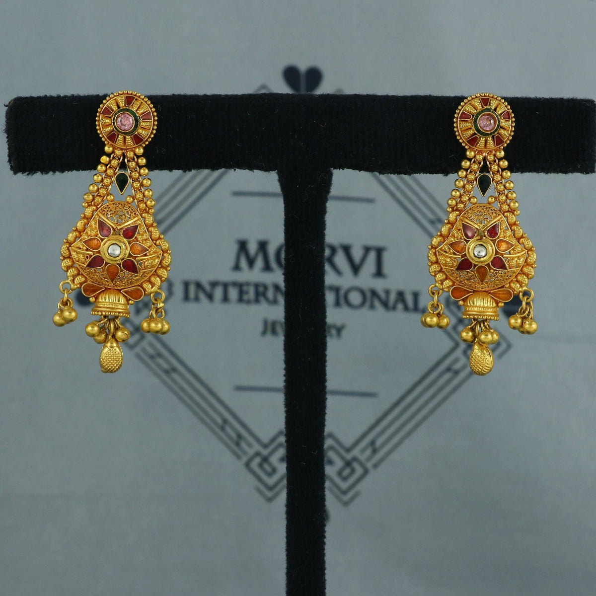 22k Yellow Gold Dangle Earrings Indian Jewelry with beads, Vintage Tribal Traditional handmade jewelry  Made In India, K5975