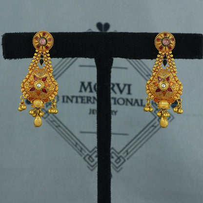 22k Yellow Gold Dangle Earrings Indian Jewelry with beads, Vintage Tribal Traditional handmade jewelry  Made In India, K5975