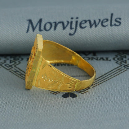 A letter 22k gold ring jewelry, 22kt handmade indian any alphabet Ring, Pure Gold Ring, Engraved Handmade Cutting Hand crafted Piece, K5976