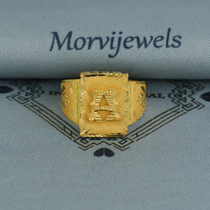 A letter 22k gold ring jewelry, 22kt handmade indian any alphabet Ring, Pure Gold Ring, Engraved Handmade Cutting Hand crafted Piece, K5976